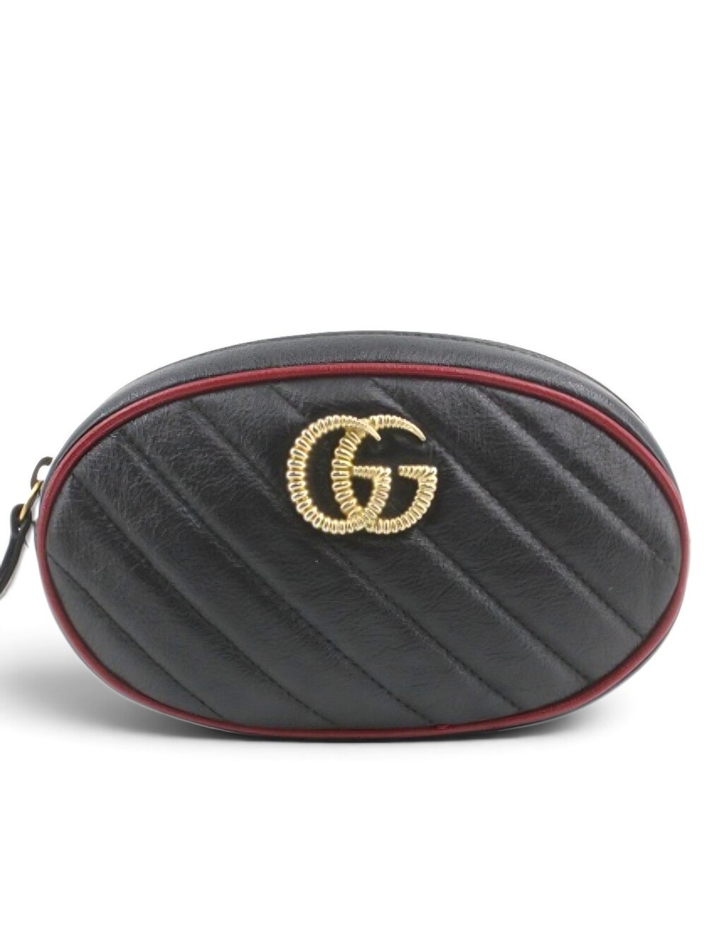 Gucci Marmont Belt Bag Bum Bag Black Quilted Leather Gold GG Red Trim